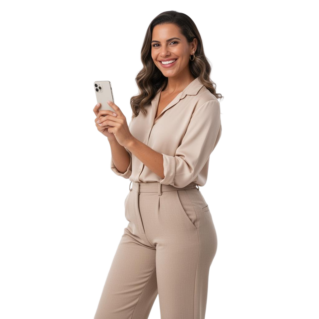 Empreendedora usando o Beleza em Ordem no celular